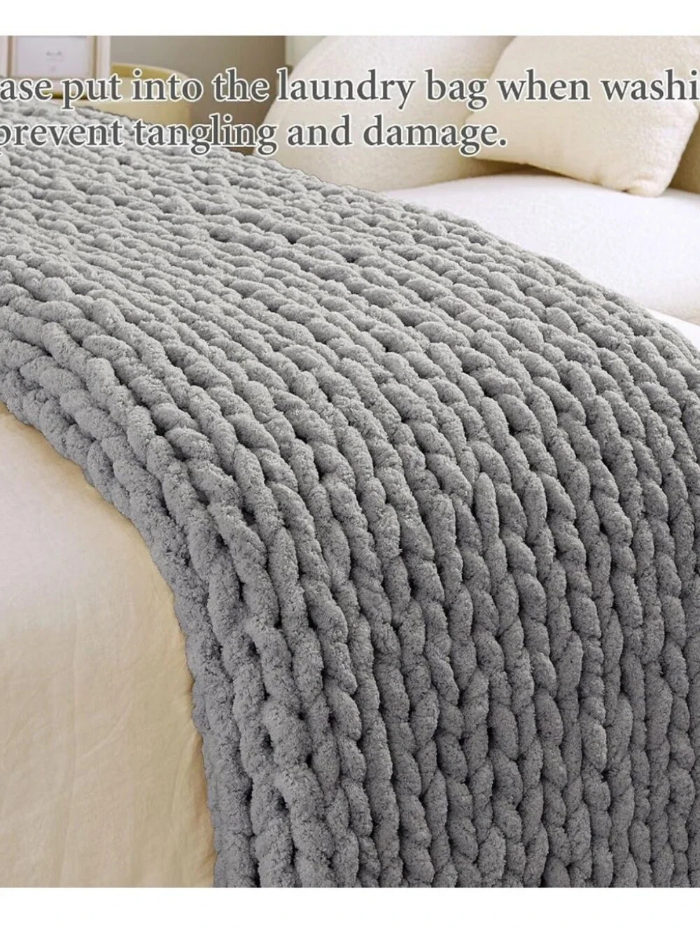 Cozy Chunky Knit Throw Blanket in Grey - Plush Comfort 51x63